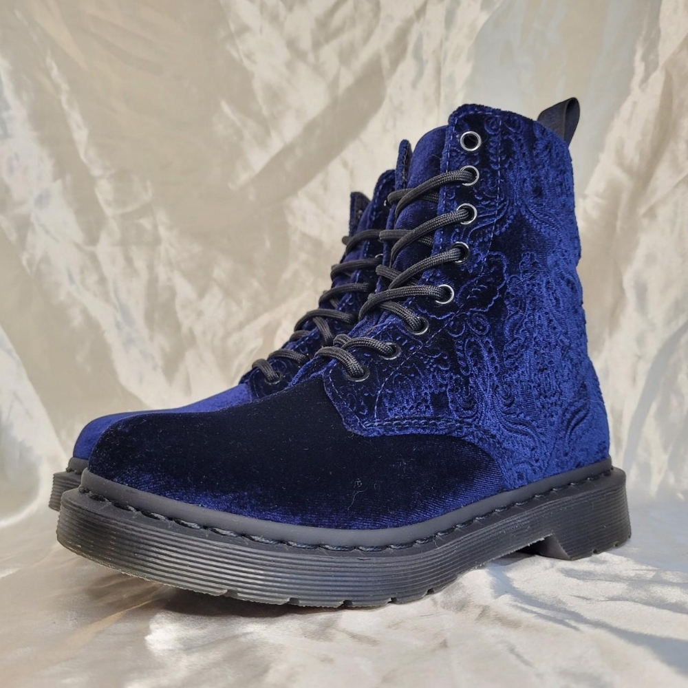 Dr. Martens 1460 Brocade Velvet boots in Blue